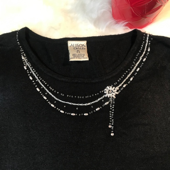 Allison Daley Beaded Pearl Black Sweater Plus 3X - Picture 2 of 8